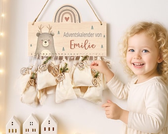 Calendario dell'Avvento in legno personalizzato con nome, sacchetto di iuta per il riempimento, Natale per bambini, scatola dell'Avvento, regalo per neonati, decorazione natalizia - Italia