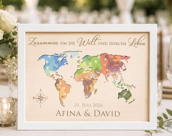 Personalized wedding money gift, world map picture frame with names & date XHR1013