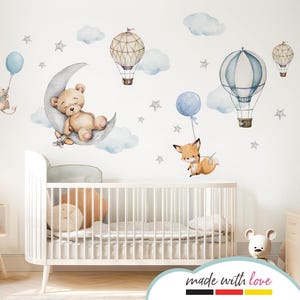 Adesivo da parete orso sulla luna animali per la cameretta del bambino adesivo da parete mongolfiera per la camera dei bambini adesivo da parete decorazione autoadesiva DL850