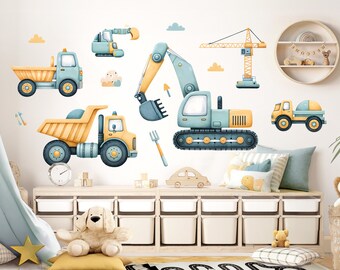 Wall tattoo excavator vehicles set wall stickers for children's rooms, construction site wall stickers for baby rooms, boys wall decoration DL5037