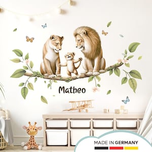 Wall sticker branch lions personalized wall sticker for children's room jungle animals with name wall sticker boho baby room wall decoration DL5029