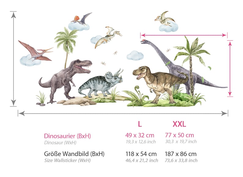 Dinosaurier Wandsticker Set für Kinderzimmer DIno Tiere Wandtattoo für Babyzimmer Palmen Wandaufkleber selbstklebend Deko DL5014 Bild 2