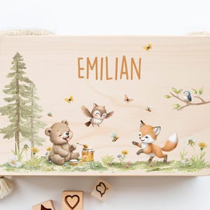 Personalized Baby Memory Box Forest Animals - Birth Gift, Christening Gift, Baby Memory Box, Wooden Name Box, XHL1000