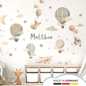 Wall sticker animals personalized hot air balloon fox wall sticker for children's room mouse with name wall sticker baby room wall decoration DL5095