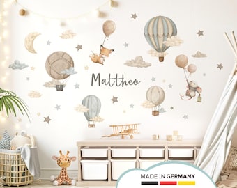 Personalized Animal Wall Decal: Hot Air Balloon Fox Wall Sticker for Children's Room, Mouse with Name, Baby Room Wall Decor DL5095