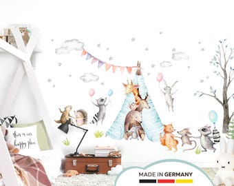 Woodland Animals Wall Decal Party & Teepee Children's Room Wall Sticker Girl's Room Decoration Sticker Baby Room Wall Decal DL640