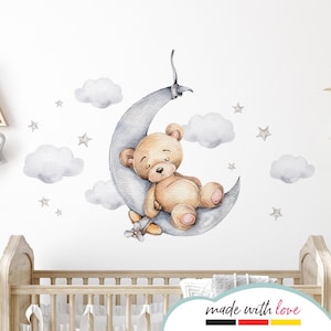 Bear on the Moon Wall Sticker for Children&#39;s Room Teddy Bear with Stars Wall Sticker Baby Room Decoration DL831