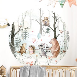 Autocollant mural rond animaux de la forêt animaux forêt & ballons autocollant mural chambre de bébé garçon autocollant mural décoration chambre d'enfant enfants DL635 image 1