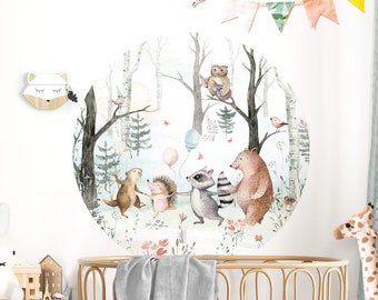 Autocollant mural rond animaux de la forêt animaux forêt & ballons autocollant mural chambre de bébé garçon autocollant mural décoration chambre d'enfant enfants DL635