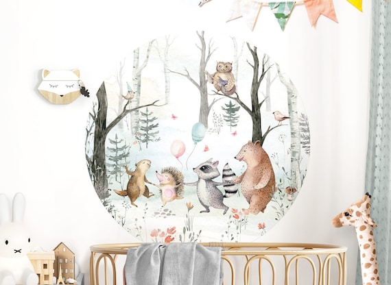 Autocollant mural rond animaux de la forêt animaux forêt & ballons  autocollant mural chambre de bébé garçon autocollant mural décoration  chambre d'enfant enfants DL635 -  France