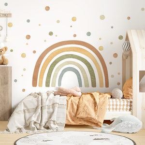 Regenbogen Groß Wandsticker für Kinderzimmer Boho Aquarell Wandtattoo Punkte Wandaufkleber für Babyzimmer Deko selbstklebend DL5004 Bild 1