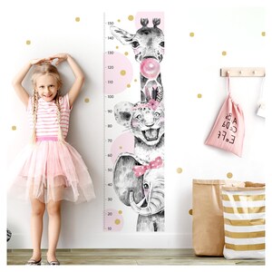 Muursticker muursticker voor kinderkamer meisjes meetlat dieren muursticker muurdecoratie speelkamer peuter roze DL345
