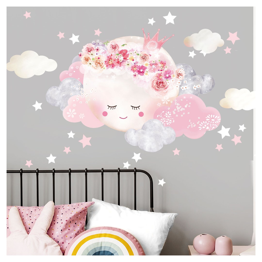 Plaque de Porte Lune Nuages et Étoiles Personnalisée - Chambre Enfant