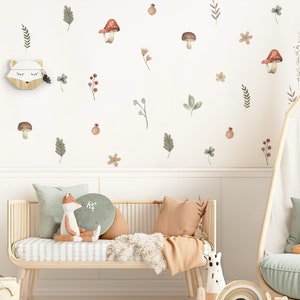 Flowers Boho Wall Sticker for Children's Room Flower Set Wall Sticker for Baby Room Mushrooms Leaves Wall Sticker Pastel Decoration Self-Adhesive DL999