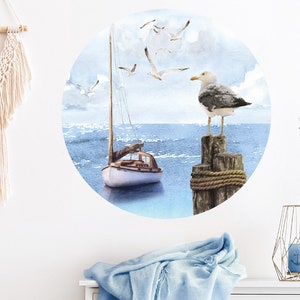 round sticker seagull & boat on the sea sticker bedroom wall sticker hallway wall sticker living room wall sticker decoration DL582