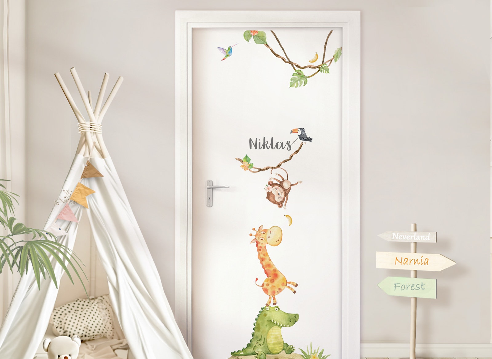 Juego De Pegatinas De Pared JAMW Animales De Safari Para Niños, image size:1600x1168