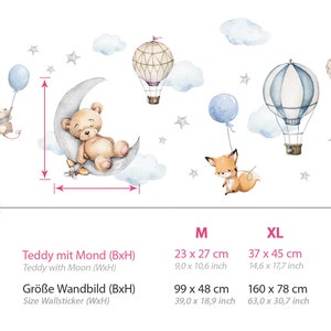 Autocollant mural ours sur la lune animaux pour chambre de bébé autocollant mural montgolfière pour chambre d'enfant autocollant mural décoration autocollant DL850 image 2