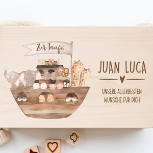 Personalized baby memory box for baptism, Noah&#39;s Ark animals, memory box, baby birth gift, wooden box baptism gift baby XHL1045