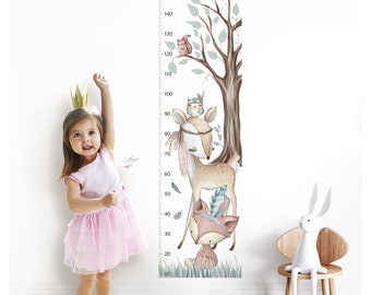 Wall decal wall sticker for children's room animals height chart tree deer fox wall sticker toddler wall decoration playroom DL350