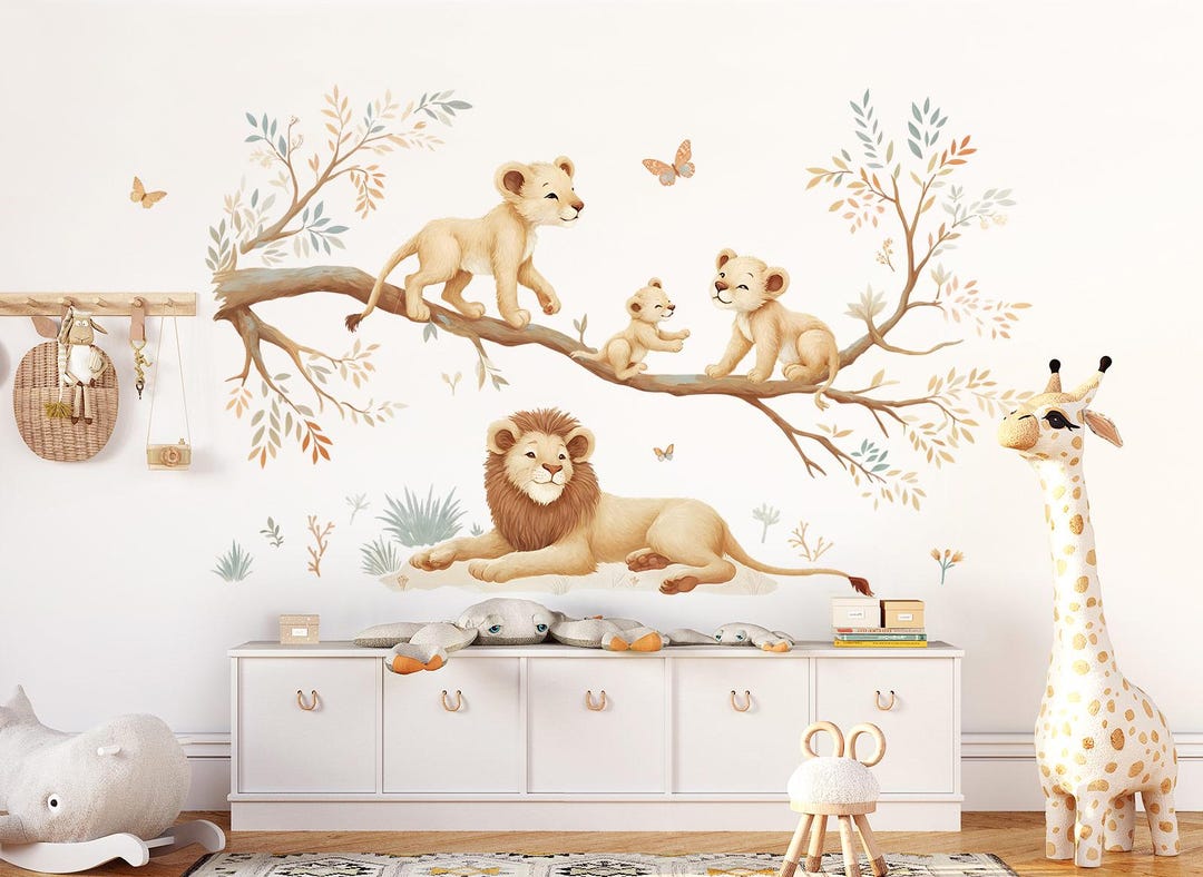 Jungle Lion Set Wall Stickers for Baby Room Safari Animals Wall Decal ...