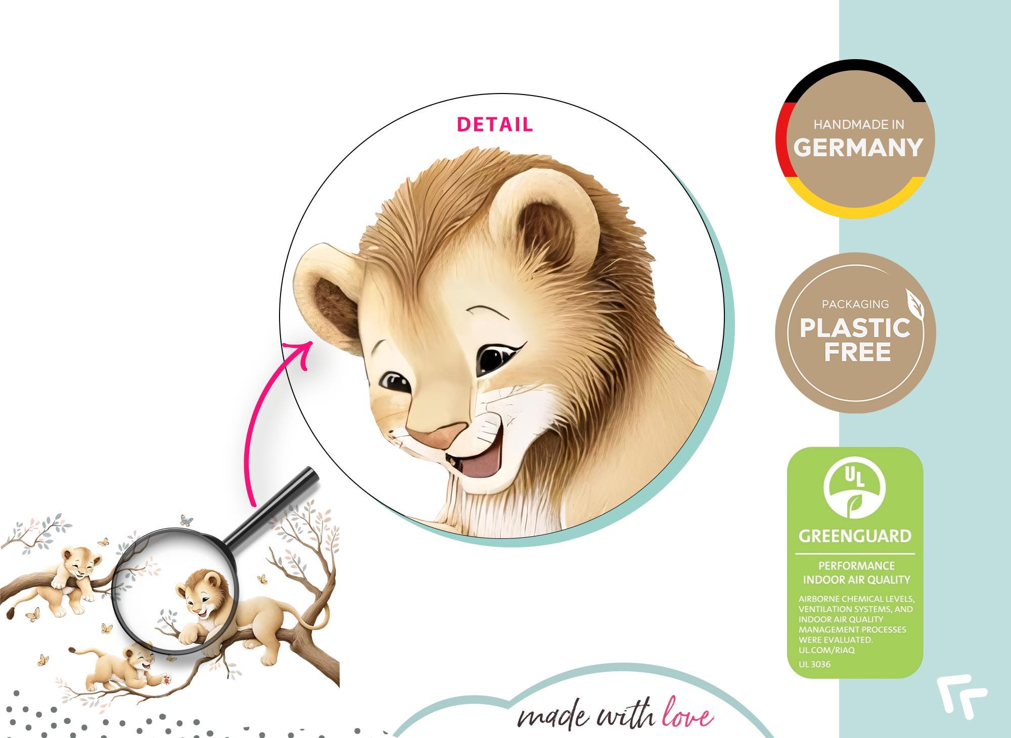 Safari Animals Wall Sticker Set for Children's Room Lion Branch Wall ...