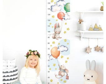 Autocollant mural pour chambre d'enfant, animaux, bâton de mesure, autocollant mural pour tout-petits, décoration murale, salle de jeux, chambre d'enfant, lapin DL352