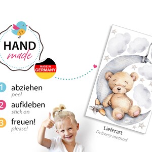 Bär auf dem Mond Wandtattoo für Kinderzimmer Teddybär mit Sterne Wandsticker Babyzimmer Deko DL831 Bild 3