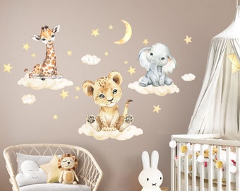 Wall sticker for children's room, jungle animals on clouds, safari wall decal for baby room, self-adhesive wall sticker, wall decoration DL918
