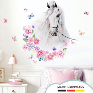 Wall decal horse head with flowers & butterflies for children's room, baby room, kids' room, wall sticker DL464