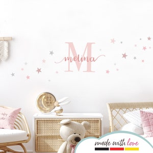 Pegatina de pared autoadhesiva para habitación de niña, estrellas con el nombre deseado, pegatina para habitación de niño, pegatina de pared para niña, pegatina de pared de estrella, letra DL749