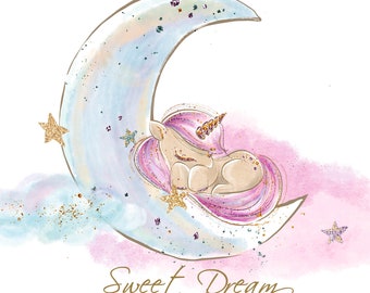 Wandtattoo Sweet Dream Einhorn & Mond Kinderzimmer Babyzimmer Aufkleber Sticker Wandaufkleber Wandsticker Klebeposter DL157