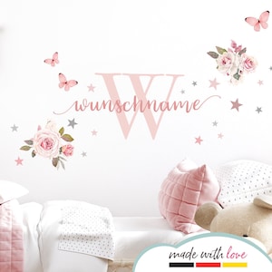Wall sticker self-adhesive girls room roses with desired name sticker children's room wall sticker stars wall sticker butterflies DL747