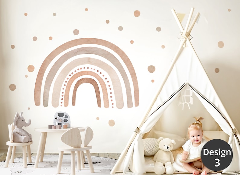 Regenbogen XXL Wandsticker für Kinderzimmer Aquarell Punkte Wandtattoo für Babyzimmer Boho Wandaufkleber Herzen Deko selbstklebend DL5013 Bild 3