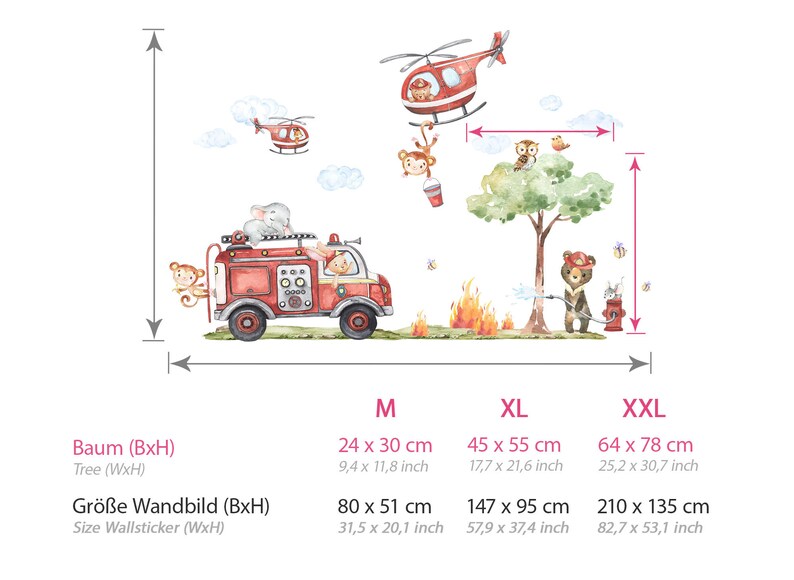 XXL Sticker Set Feuerwehr Wandsticker für Kinderzimmer Tiere Wolken Baum Wandtattoo für Babyzimmer Wandaufkleber selbstklebend Deko DL960 Bild 2