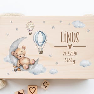 Caja de recuerdos para bebé personalizada, regalo de nacimiento para bebé, caja de recuerdos oso y luna, regalo de nacimiento, regalo de bautizo, caja para bebé XHL1025