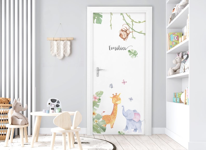 Door sticker with name wall sticker for baby room wall sticker safari animals children's room wall sticker self-adhesive wall decoration DL878 image 1