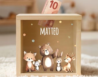 Personalized piggy bank for children, wooden piggy bank, baby piggy bank, back-to-school gift, birth gifts, baby gift YHL1043