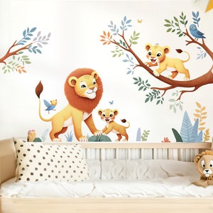 Autocollant mural motif lion de la jungle pour chambre de bébé, animaux de safari, autocollant mural pour chambre d'enfant, style bohème, décoration autocollante DL5036 image 1