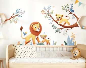 Jungle Lion Set Wall Sticker for Baby Room Safari Animals Wall Sticker for Children's Room Boho Wall Sticker Decoration Self-Adhesive DL5036