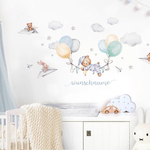 Bear with Balloons Wall Decal Animals with Name Children's Room Wall Sticker personalized Baby Room Wall Sticker Self-adhesive DL841