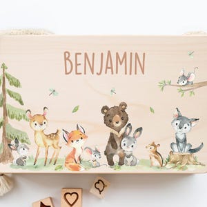 Personalized Baby Memory Box Forest Animals - Birth Gift, Christening Gift, Baby Memory Box, Wooden Name Box, XHL1003