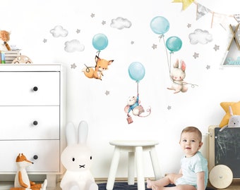 Wandtattoo Tiere Ballon mint Kinderzimmer Wandaufkleber Wandsticker Deko DL610