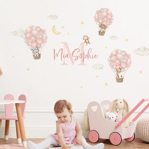 Wall sticker self-adhesive girls room jungle animals in balloon with desired name sticker children's room wall sticker moon stars wall sticker