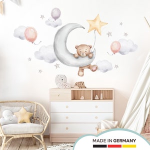 Bear on the Moon with Balloons Wall Sticker for Baby Room Wall Decal Teddy Bear Stars Wall Sticker Children's Room Decoration DL829