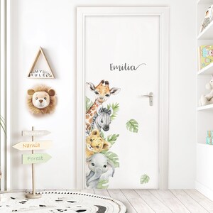 Adhesivo para puerta Adhesivo de pared con animales de Safari para habitación infantil, adhesivo para puerta para habitación de bebé, adhesivo de pared de jungla, adhesivo decorativo para pared DL969 imagen 2