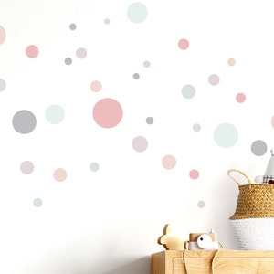 Autocollant mural 86 points chambre d'enfant cercles de filles I rose gris menthe I sticker mural points adhésifs sticker mural set points colorés autocollants DL385