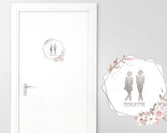 Grandora Türaufkleber Toilette mit Blumenranke Wandsticker selbstklebend Bad Wandaufkleber WC Wandtattoo Badezimmer Aufkleber Rosen DL732