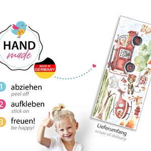 XXL Sticker Set Feuerwehr Wandsticker für Kinderzimmer Tiere Wolken Baum Wandtattoo für Babyzimmer Wandaufkleber selbstklebend Deko DL960 Bild 3