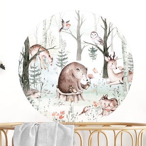 round wall sticker forest animals bear owl deer children's room girl baby room sticker wall sticker boy wall sticker DL562