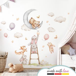 Adesivo da parete animali della foresta per la cameretta dei bambini adesivo da parete orso coniglio per la cameretta del bambino adesivo da parete luna decorazione autoadesiva DL5016